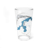 Clear pint glass with blue Little Saint Germain Lake map and compass design.