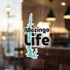 Mozingo Life sticker with turquoise lake outline and black text.