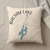 Balsam Lake Ontario map and compass design on a light-colored throw pillow.