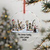 Round glass ornament with winter scene, personalization "The Jones Family Lake Lanier 2030".
