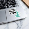 Sticker with "Broken Bow Life" text and teal lake outline on laptop.
