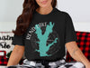 Black t-shirt with a teal Rend Lake graphic and compass in white text.