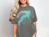 Gray t-shirt with turquoise Arcadia Lake map and compass graphic.