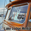 Wylie Life sticker on a boat window with Lake Lodge Media text.