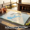Tempered glass cutting board featuring a blue map of Lake Lanier, Georgia, and a compass design.