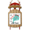Wooden sled ornament with "Merry Christmas From Lake Simcoe" and snowflakes.