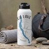 White water bottle with Seneca Lake map graphic and compass rose.