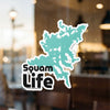 Squam Life sticker showing lake outline and text, copyrighted Lake Lodge Media