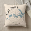 Beige pillow with Lake James map and compass, "North Carolina" text.