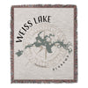 Throw blanket featuring Weiss Lake map with compass rose and "Alabama" text.