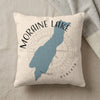Moraine Lake Alberta pillow with a blue lake silhouette and compass design.