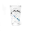 Clear glass pint glass with "LAKE PANORAMA" text and blue lake map graphic.