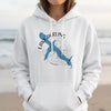 White hoodie with blue map outline and compass graphic, "Lake Darling Iowa" text.