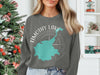 Timothy Lake Oregon map and compass graphic on gray crewneck sweatshirt.