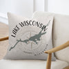 Pillow with Lake Wisconsin outline, compass rose, and text.