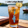 Glass with iced tea, lemon, and "West Lake Idaho" map design.