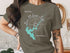 T-shirt with map of New Melones Lake, California and compass rose.
