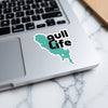 Turquoise outline sticker with black text "gull Life" on a laptop.