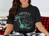 Black t-shirt with Lake Oroville, California compass graphic.
