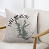 Pillow with Lake Murray Oklahoma map and compass graphic.