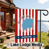 Garden flag with red and white stripes, Buffalo Lake, Minnesota, and The Smith Family.
