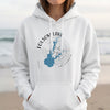 White hoodie with Folsom Lake California map and compass graphic.