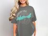 Grey t-shirt with Geneva Lake Wisconsin map and compass graphic.