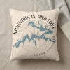 Pillow with blue outline map of Mountain Island Lake, North Carolina and compass rose.