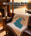 Woven throw blanket with Lake St. Clair map and "Michigan" text.