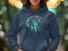 Carters Lake Georgia map compass graphic on navy blue hoodie.