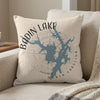 Decorative pillow with Badin Lake map and North Carolina text.