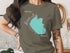 Teal graphic of Hauser Lake, Idaho with compass rose on a t-shirt.