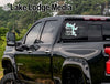 Black pickup truck with "Center Hill Life" decal on the rear window.