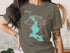 T-shirt with a map of Mooselebukeguntic Lake, Maine and compass rose.