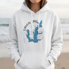 White hoodie with a blue map graphic and text "Lavon Lake Texas".
