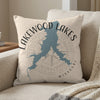 Pillow with blue lake map of Missouri and text "Lakewood Lakes Missouri".