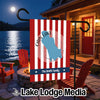Custom garden flag with Cain Lake Washington shape, red and white stripes, and "The Smith Family."