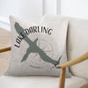 Pillow with Lake Darling Iowa map outline and compass design.