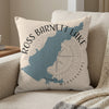 Decorative pillow with a blue map outline of Ross Barnett Lake, Mississippi.