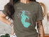 Green t-shirt with a turquoise map of Lake Tohopekaliga, Florida.