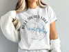 White t-shirt with Bull Shoals Lake, Arkansas graphic and compass rose design.