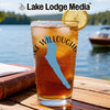 Glass of iced tea with Lake Willoughby map and compass design, Lake Lodge Media.