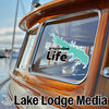 Grapevine Life sticker on a boat window with Lake Lodge Media logo.