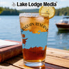 Glass of iced tea with blue map overlay, "Lake Lodge Media" logo.