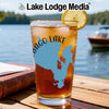 Glass with iced tea, lemon slice, and lake map design for Bago Lake, Maine.