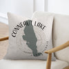 Pillow with Conneaut Lake Pennsylvania map and compass design.