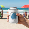 White can koozie with Buffalo Lake Minnesota map and compass design.