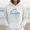 White hoodie featuring Lake Bowen South Carolina map and compass design.