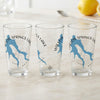 Three clear glasses feature a blue Willow Springs Lake map and compass graphic.