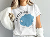 Crater Lake Oregon map graphic on white t-shirt.